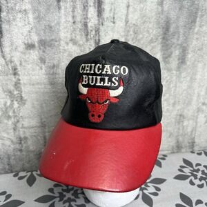 Vintage Chicago Bulls Leather Hat 90s Red Strapback Adjustable Cap